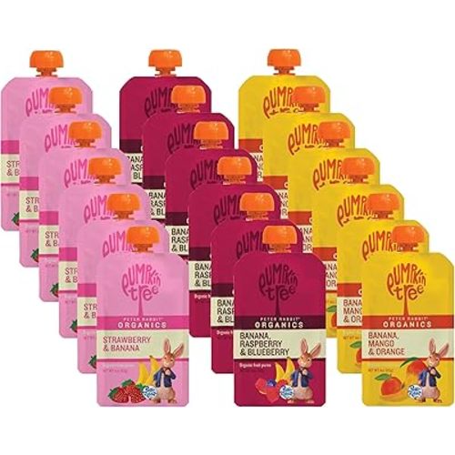 Peter Rabbit Organics Fruit Flavors Variety Pack - Squeezable Snack Pouches 4 oz. (Pack of 18)