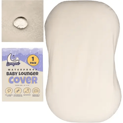 100% Waterproof Baby Lounger Cover - 2-Ply Organic Cotton Slipcovers Keep Your Lounger Clean & Your Baby Comfy - Machine Washable - (Lounger Not Included) - Off-White