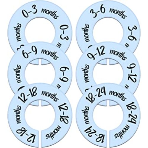 Pro Goleem Baby Closet Dividers Blue Baby Closet Organizer for Nursery Baby Clothes Size Age Dividers Fits 1.5" Rod 6 PCS