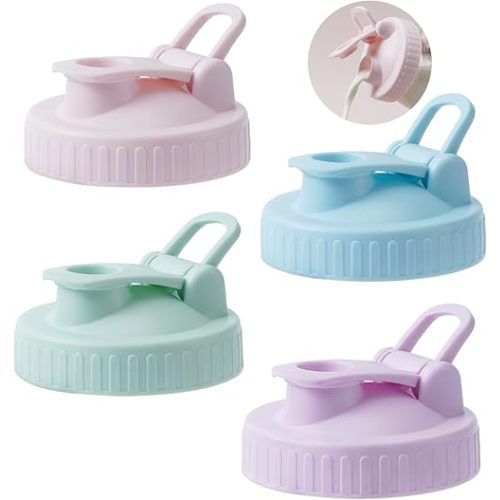 Wide-Mouth Mason Jar Pour Spout Lid - 4 Pack Colorful No Leak Mason Jar Pour Spout Lid, Mason Jar Drinking Lids with Flip Top Easy to Use, No Dripping, Easy to Clean Fit for Mason Jar Pitcher