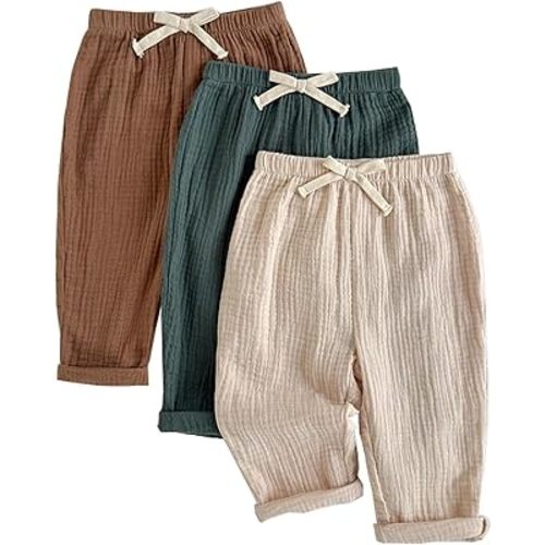 Toddler Baby Boys 3 Pack Elastic Waist Casual Pants Sets Solid Color Trousers Spring Summer Fall Outfits for 6M-3Y
