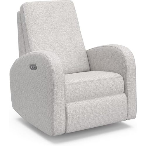 Storkcraft Santa Monica Power Recliner Swivel Glider (Steel Basketweave) – GREENGUARD Gold Certified, CertiPUR-US Certified Foam, Effortless Electronic Power Recline, USB-A & USB-C Charger