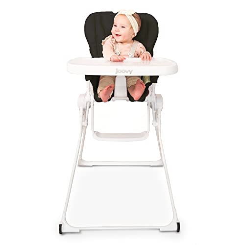 Joovy Nook NB High Chair Featuring Four-Position Adjustable Swing Open Tray, 3-Position Reclining Seat, and Front Wheels for Added Mobility - Folds Down Flat for Easy Storage, Jet | Joovy Nook NB High Chair Featuring 3-Position Reclining Seat, Jet