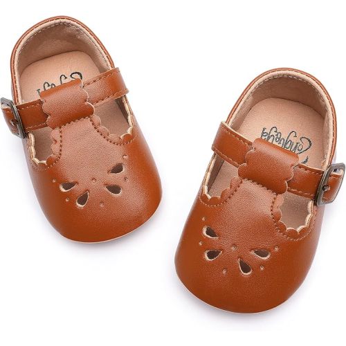 HONGTEYA Infant Baby Girls Mary Jane Flats Non Slip for Toddler First Walkers Soft Sole PU Leather Crib Shoes Sneaker Wedding Party Christmas Princess Dress Shoes Baby Moccasins Girls