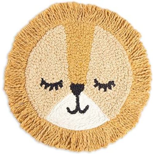 Crane Baby Safari Lion Pillow Nursery Decor, Decorative Round Animal Pillow for Nursery and Toddler Rooms, Lion, 12" x 12", Insert Included