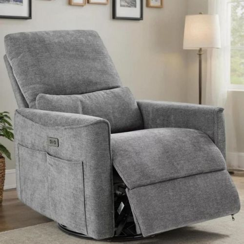 Dyonery Power Swivel Rocker Recliner,Small Reclining Sofa with USB/Type-C Ports,Glider Nursery Chair with Lumbar Support