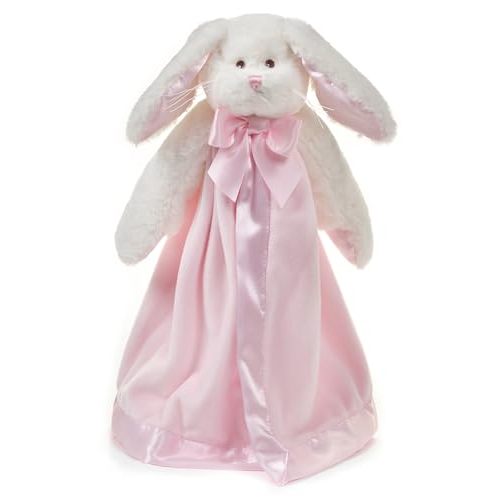 Bearington Baby Bunny Snuggler - 15 Inch Pink Rabbit Plush Stuffed Animal Security Blanket Lovey for Babies - Bunny Lovey Plush Blanket