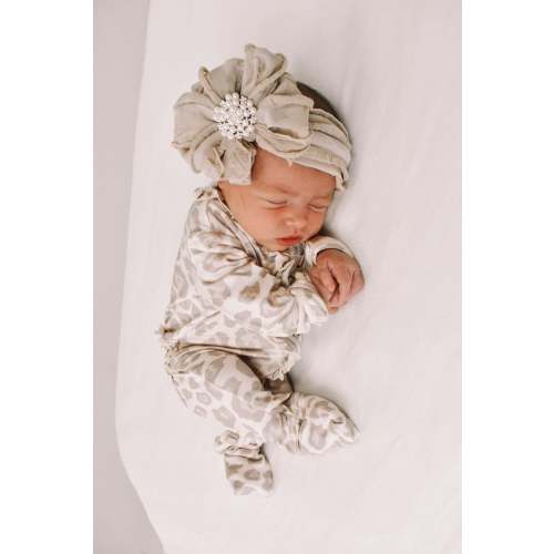 Bamboo Zip Footie: Natural Leopard Ruffle Style – Milk & Baby