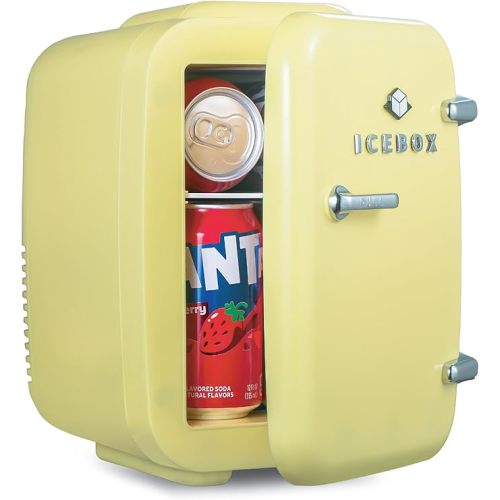 ICEBOX IBMF4SUN Mini Fridge For Bedroom, Skincare Refrigerator, Portable Cooler & Warmer for Makeup, for Office & Home, Mini (4 L / 6-Can), Sun Yellow