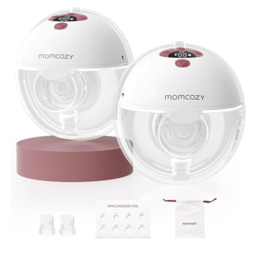 Momcozy M5 Lite Hands-Free Wearable Breast Pump, DoubleFit Flange for Baby-Like Comfort, 3 Modes & 9 Suction Levels, No Flange Insert or Hard Carry Case, 24mm, 2-Pack, Cozy Red