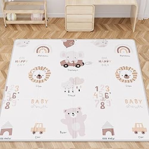 59x59 Baby Play Mat, Foldable Baby Mat for Floor Tummy Time and Crawling, Waterproof & Anti-Slip Reversible Portable for Toddler Infant