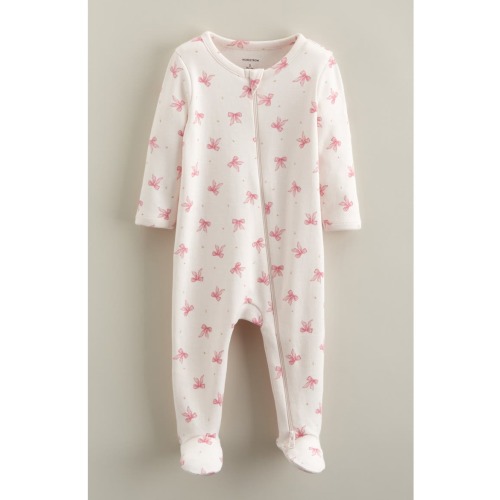Pink Ditsy Bows 9M Footie Romper