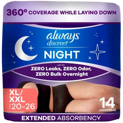 Always Discreet Night Black Women's Incontinence Underwear - Maximum - XL - 14ct