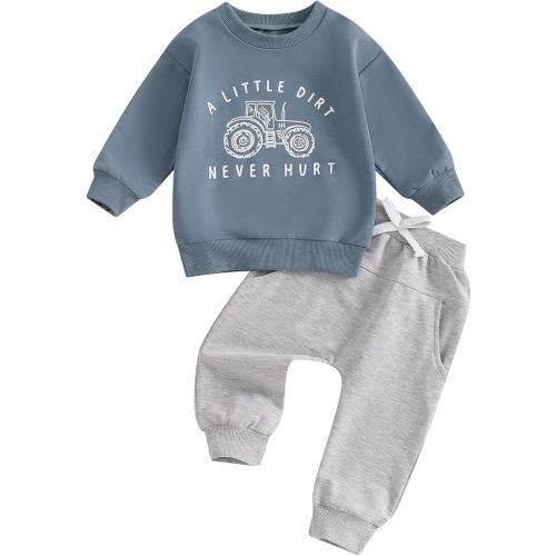fhutpw Toddler Baby Boy Clothes Funny Letter Long Sleeve Sweatshirt Pullover Top Jogger Pants Fall Winter Outfits