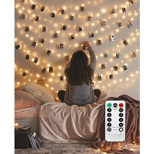 LECLSTAR 50 LED Photo Clips String Lights, 17ft with Remote - 8 Modes Fairy Lights to Clip on Pictures, Photos, Cards