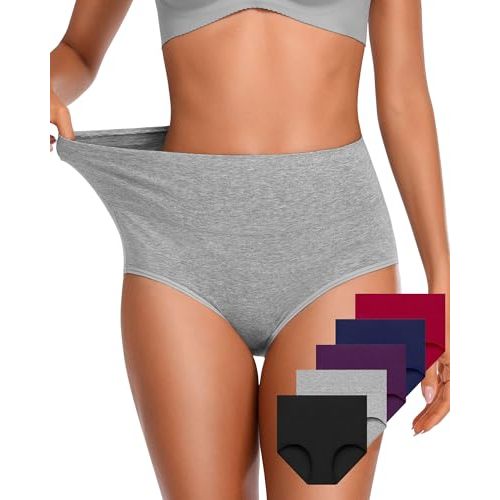 OUENZ Womens Underwear Cotton High Waisted Panties Full Coverage Postpartum Briefs Soft Stretch Ladies Underpants Multi Pack