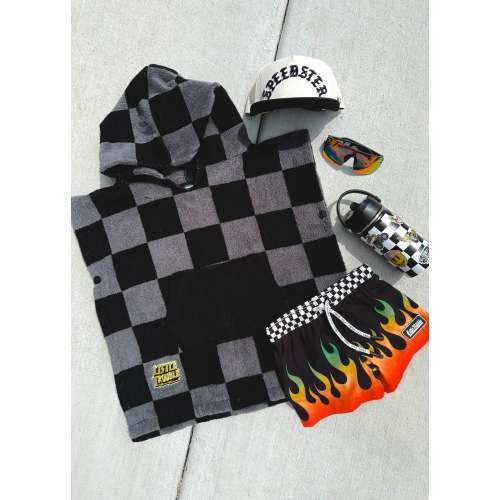 Little Trouble Grey Checkered Poncho Towel
