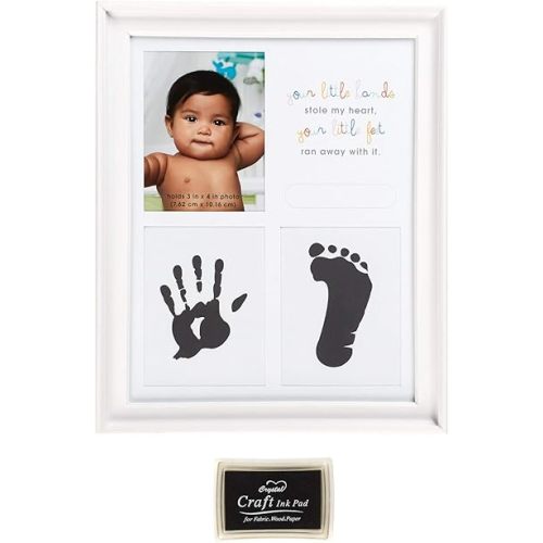 C.R. Gibson ''Your Little Hands Stole My Heart and Your Little Feet Ran Away with It'' Foot Print and Hand Print Baby Photo Frame, 8.75'' x 10.8''