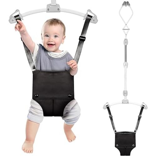 Baby Doorway Jumpers, Portable Doorway Jumper for Baby, Baby Jumper Doorway with Strong Spring & Adjustable Strap, Quick Set Up and Easy to Use (Black)