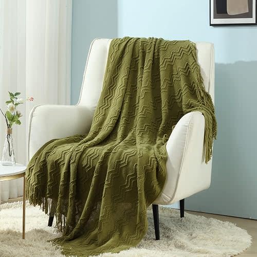 CREVENT Knitted Decorative Throw Blanket for Couch Sofa Chair Bed,Soft Warm Cozy Light Weight for Spring Summer Fall (50''X60'' Avocado Green Christmas Green)