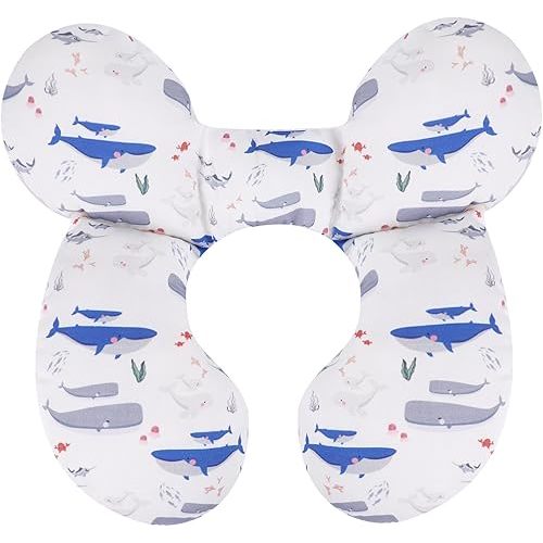KAKIBLIN Baby Travel Pillow, Upgraded Baby Neck Pillows for Car Seat, Infant Neck Support Pillow for Head and Neck,Newborn Head Support for Car Seat, Stroller, Pushchair(Whale)