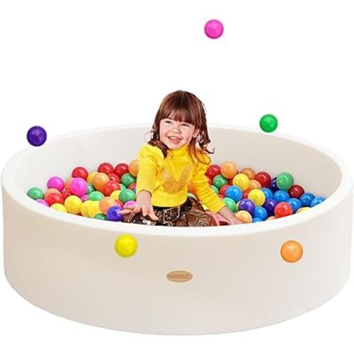 HARBOLLE Baby Ball Pit 47.2" Soft Round Memory Foam Ball Pits NOT Included Balls Indoor Outdoor Playpen for Babies Toddlers Kids Great Gift for Girls Boys, White