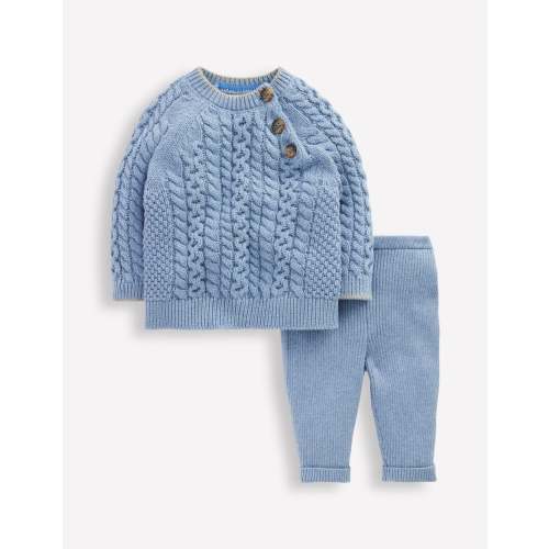 Cable Knitted Play Set-Glacier Blue Marl