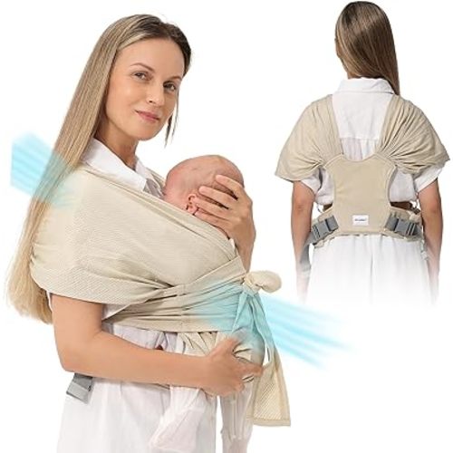 Baby Wrap Carrier AirMesh - from Newborn Infant to Toddler up to 44 lbs - Easy Child Sling for Carrying Kangaroo Style - Lightweight Chest Harness Baby Carrier for Mom and Dad