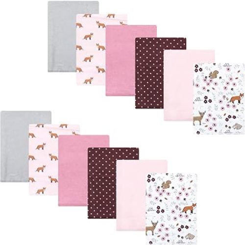 Hudson Baby Unisex Baby Cotton Flannel Burp Cloths Bundle, Woodland Floral, One Size