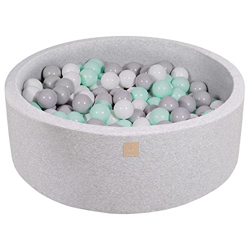 MEOWBABY Ball Pit with 200 Balls 2.75in Included for Toddlers - Baby Soft Foam Round Playpen, Light Grey: Grey/White/Mint