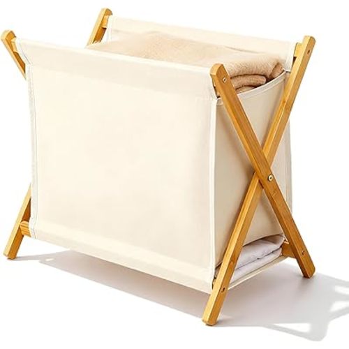 DUMDUM Simple, Eco-Friendly Foldable Laundry Hamper with X-Frame, Multi-Size for Dorm, Bedroom, RV (Beige, Large)