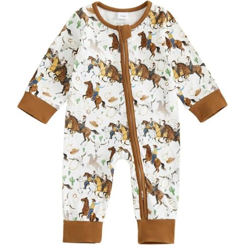 Western Baby Boy Clothes Cowboy Baby Outfit Knight Romper Jumpsuit | Infant One-piece Jumpsuit, Side Zipper Newborn Fall Winter Clothes, Long Sleeve Cowboy Outfit for Boys, 0 3 6 Months