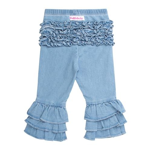 RuffleButts Baby/Toddler Girls Denim Ruffle Flare Pants