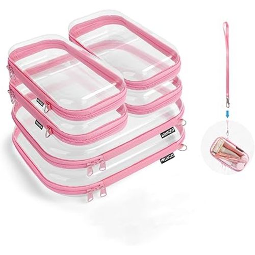 6PCS Clear Hard Shell Zipper Case With Hand Strap，Clear Plastic Waterproof Cosmetic Makeup Bag With Double Zipper，Toiletry Bags Pouch Hard Shell Case for Travel