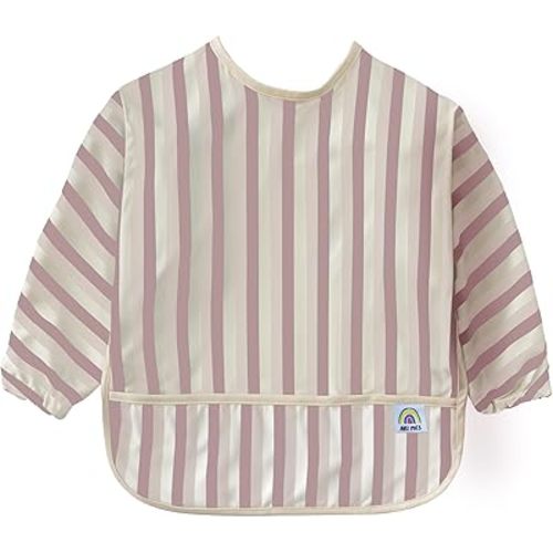ARI MES Long Sleeves Waterproof Baby Bibs for Eating - Pink Stripes, Small - Wearable, Coverall for Toddler, Long Sleeve Bib, Smock Apron for Feeding - Applicable for 6-72 Months