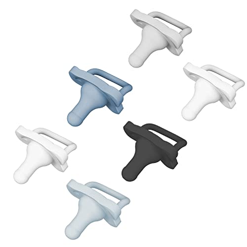 Dr. Brown's HappyPaci 100% Silicone Baby Pacifier, Contoured One-Piece Design, Black/Gray/White + Blue/Light Blue/White, 0-6m, BPA-Free, 6-Pack