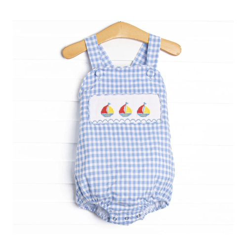 Sailing Into Summer Smocked Sunsuit, Blue – Stitchy Fish