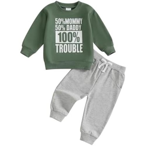 Fernvia Toddler Baby Boy Fall Clothes 2T 3T 4T Letter Print Crew Neck Long Sleeve Sweatshirt Pants 2 Pcs Outfits
