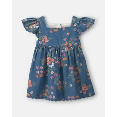 Baby Girl Floral Denim Short-Sleeve Dress - Dark Wash - OshKosh B'gosh | 6months