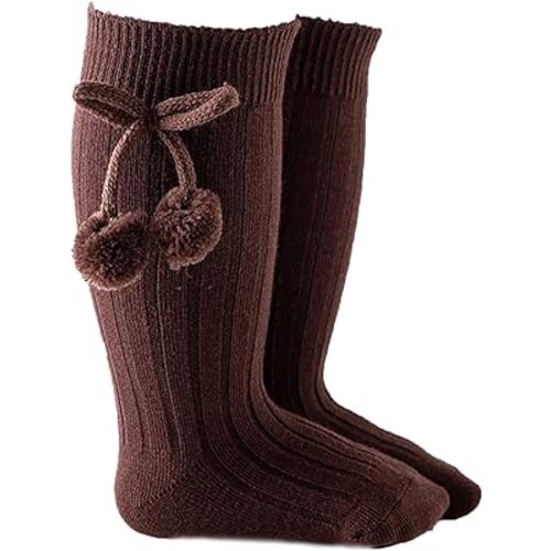 JEATHA Toddler Cute Knee High Baby Socks Kids Girls Velvet Bow Pom Poms Decor Tube Stockings