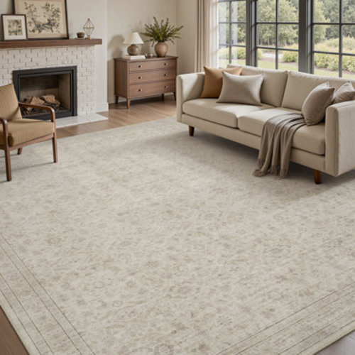 Canora Grey Beige Vintage-Inspired Washable Non-Slip Area Rug For Living Room, Bedroom & Reviews | Wayfair
