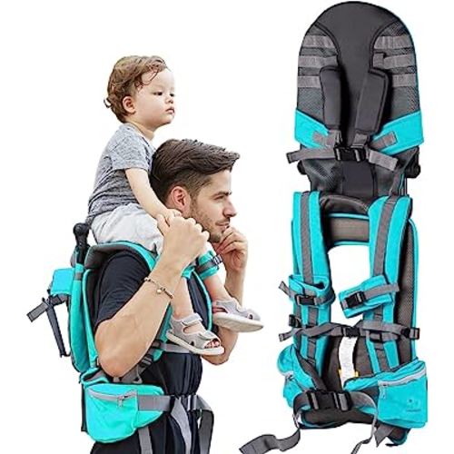 Baby Shoulder Carrier, 360°Adjustable Safe Backrest Baby Hiking Backpack Carrier for Child and Toddler Ergonomic Seat with Ankle Straps Suitable for Kids 1-5 Years Old, Holds up to 55 Pound(Lake Blue)