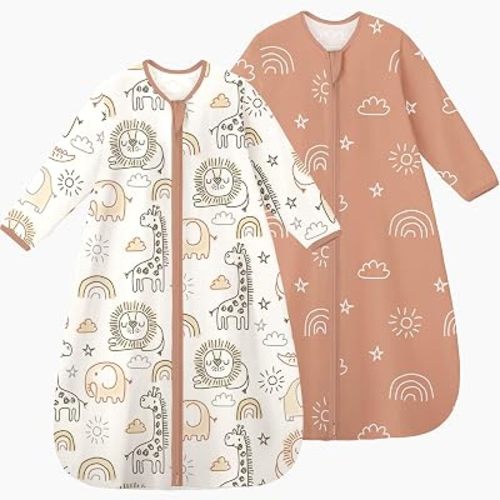 Yoofoss Baby Sleep Sack 0-6 Months Long Sleeve 100% Cotton 2 Pack 0.5 Tog
