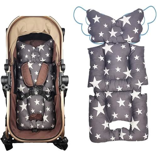 Stroller Liner Insert Seat Cushion, Infant Reversible Cotton Newborn Cushion pad, Universal, Thick Padding, Non Slip, Grey Star