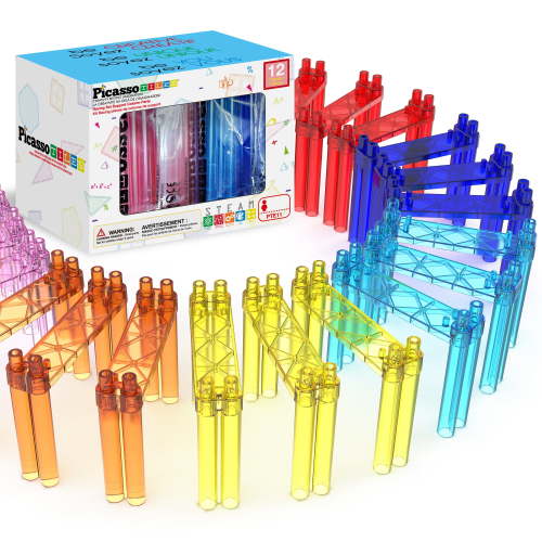 PicassoTiles Magnetic Tiles Race Track Support Column Expansion Set – 12PCS Racing Extension STEM Building Blocks Educational Toy for Kids