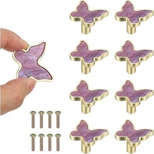uxcell 8 Pcs Butterfly Shaped Cabinet Knobs, Bathroom Dresser Knobs Kitchen Drawer Pulls for Wadrobe Cupboard Furniture Hardware Purple