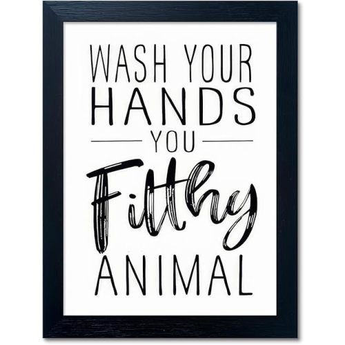 Bathroom Quotes Wall Decor, Black and White Bathroom Wall Art, Toilet Decor Signs Small Black Framed Canvas Art for Kid's Washroom