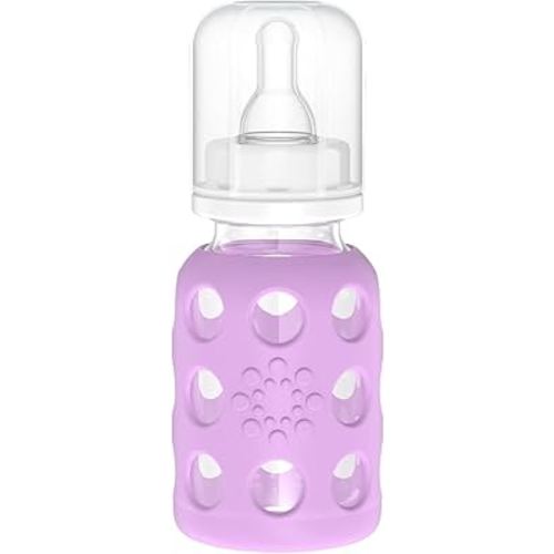 Lifefactory 4-Ounce Glass Baby Bottle with Stage 1 Nipple and Protective Silicone Sleeve Lavender (LF110016C4)