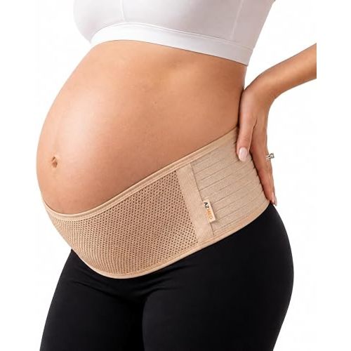 AZMED Maternity Belt Back Support - Adjustable Abdominal Binder for Pregnancy - Belly Band for Pelvic, Waist & Lower Back Comfort - Fits Up to 46 Inches - Beige