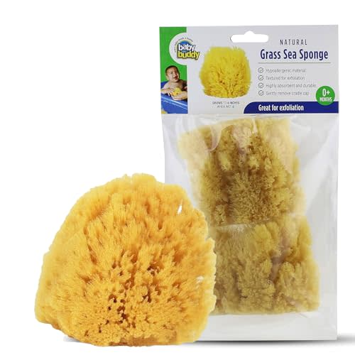 Baby Buddy Natural Grass Sea Sponge, Newborn Bath Time Essential, Textured for Exfoliation, Hypoallergenic, 2 Count